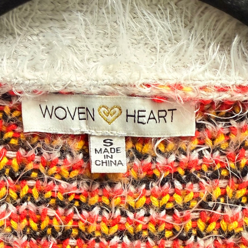 Woven Heart Small Women's Geometric‎ Diamond Knit Boho Artsy Fuzzy Cozy Cardigan - Picture 2 of 7